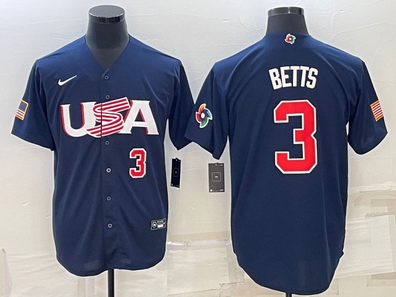 Men 2023 World Cub USA 3 Betts Blue Nike MLB Jersey2